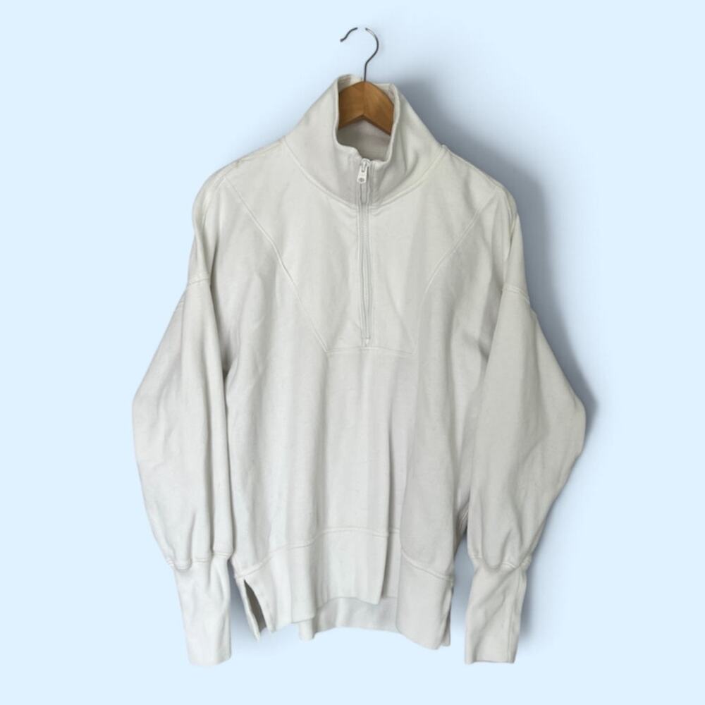Abercrombie & Fitch Sweatshirt Women's Size XS Oversized White Half Zip Top Cozy